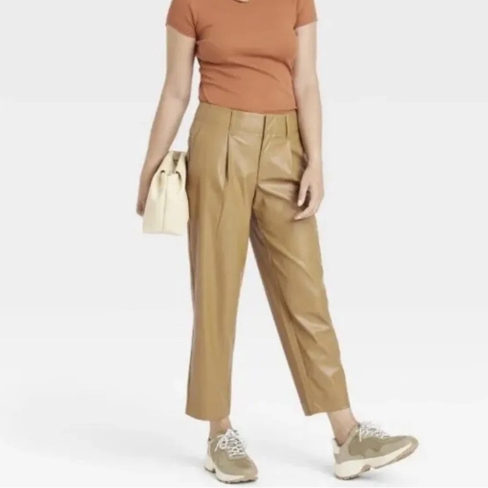 Target a new day tan faux leather pleated high rise pants size 4